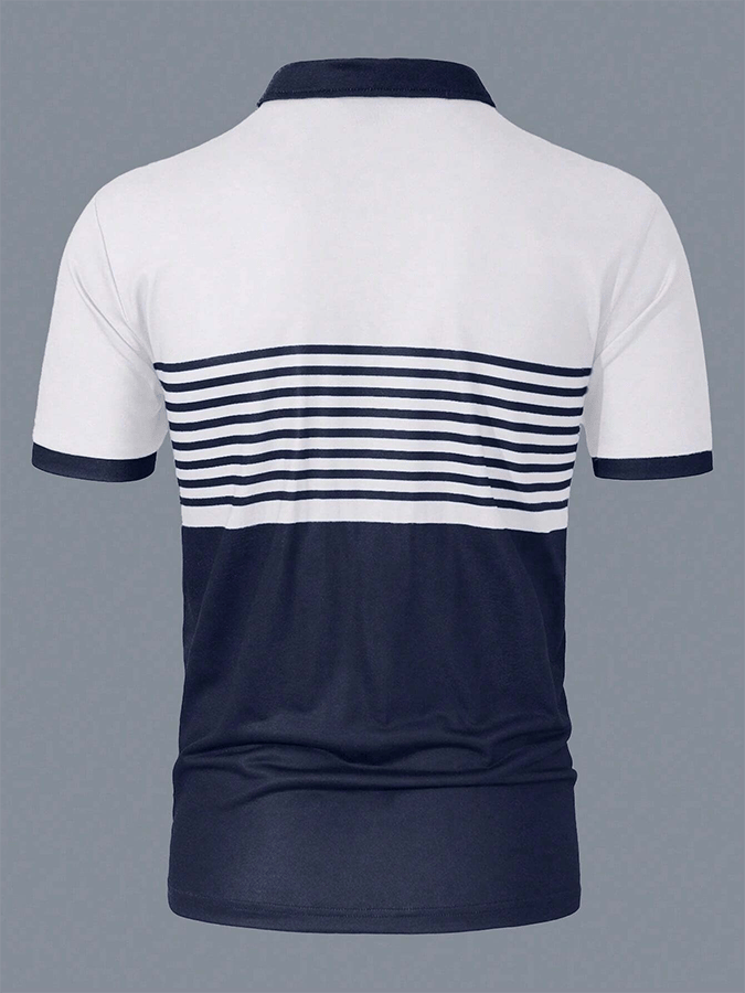 Men's Casual Striped Letter Polo Shirt