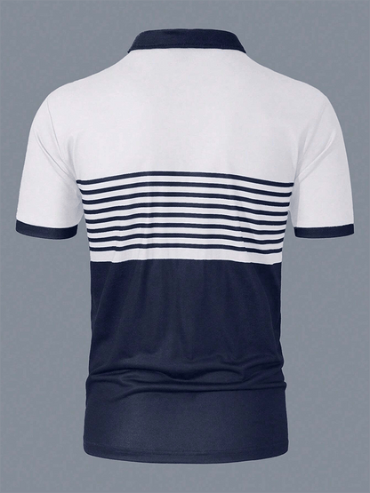 Men's Casual Striped Letter Polo Shirt