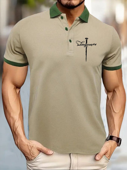 Men'S Faith Cross Print Polo Shirt