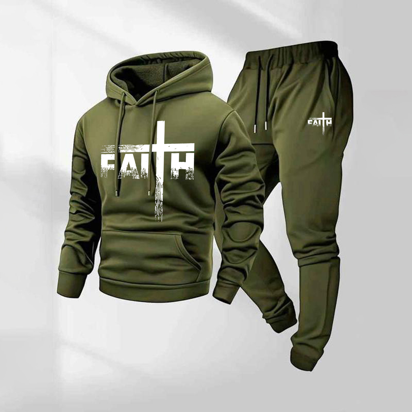 Men's Faith Letter Pattern Print Hoodie and Drawstring Sweatpants Set, Menswear, Casual Athletic Long Sleeve Hooded Jacket & Trousers for Fall & Winter, Men's Clothing for Daily Wear, Sportswear Indoor Outdoor, Tracksuit, Athleisure