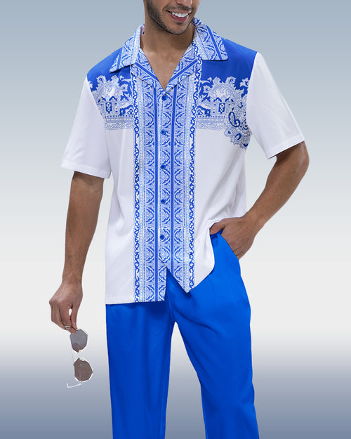 Blue Embroidered Print Design 2-Piece Walking Set