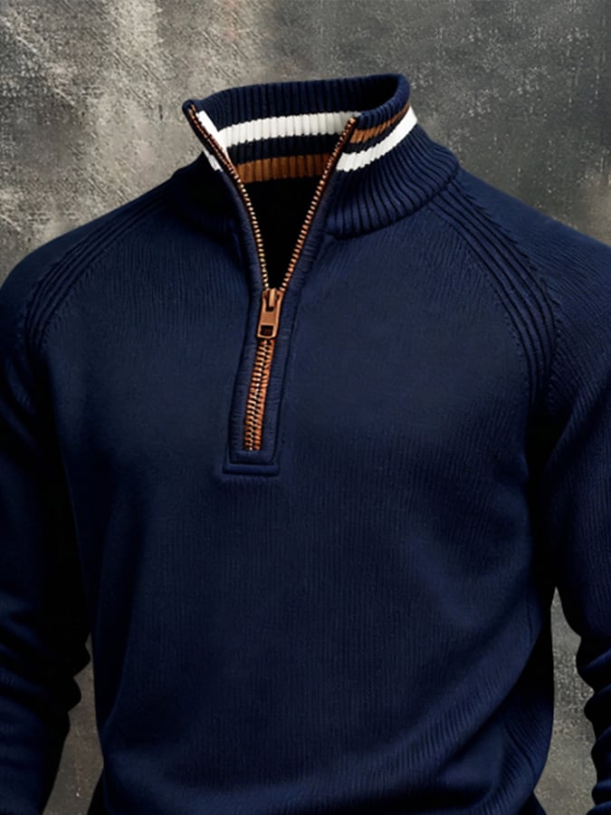 Men'S Vintage Style Color-Block Long-Sleeved Knitted Sweatshirt