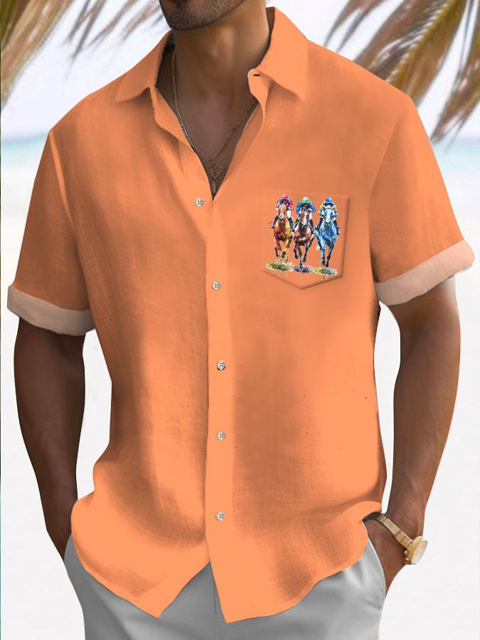 Men's Horse Racing Short Sleeve Casual Shirt
