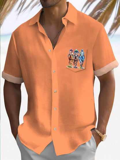 Men's Horse Racing Short Sleeve Casual Shirt