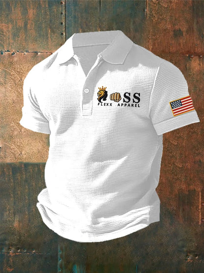 Men'S Waffle Fabric Casual Polo Shirt