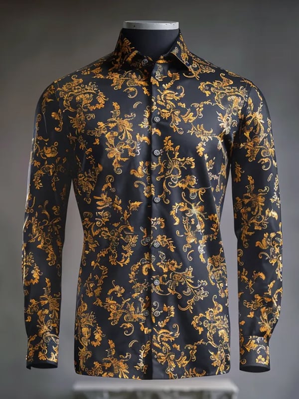 Men's Stripe Print Business Long Sleeve Shirt