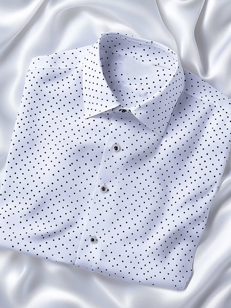 Men's casual black small dot pattern lapel short sleeve shirt