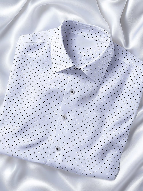 Men's casual black small dot pattern lapel short sleeve shirt