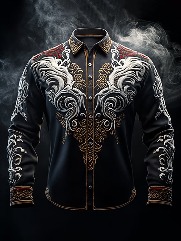 Men's Vintage Viking Print Long Sleeve Shirt