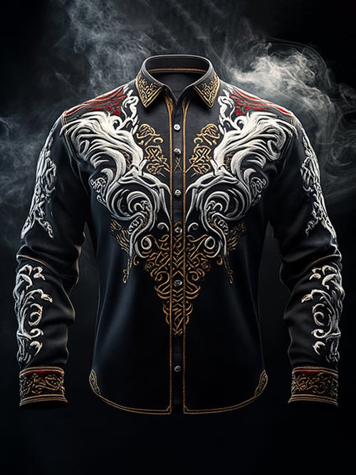 Men's Vintage Viking Print Long Sleeve Shirt
