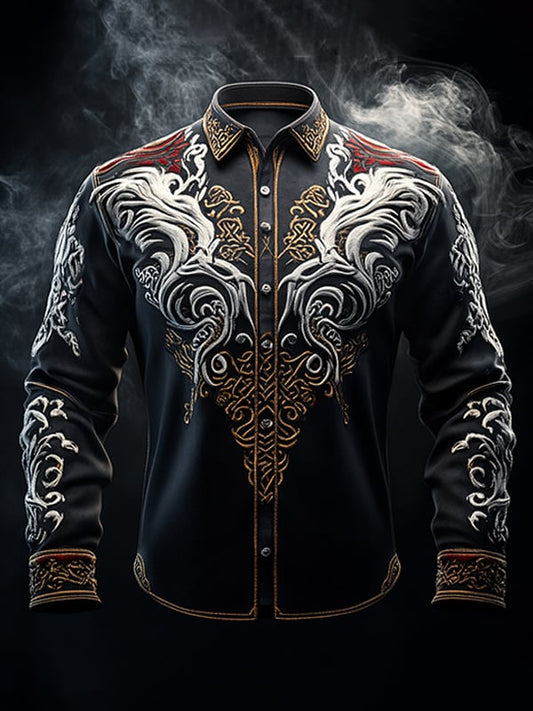 Men's Vintage Viking Print Long Sleeve Shirt