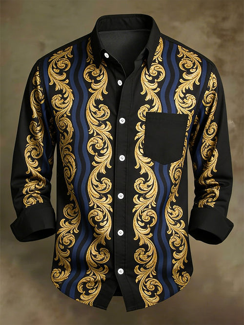 Men's Retro Business Casual Baroque Striped Long-Sleeved Shirt