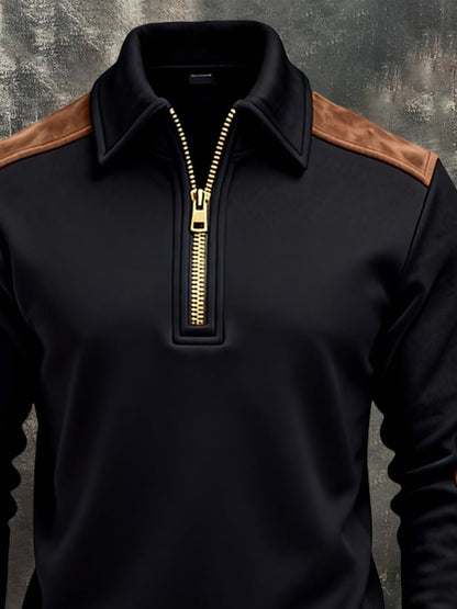 Men's Retro Color Block Print Zipper Sweatshirt