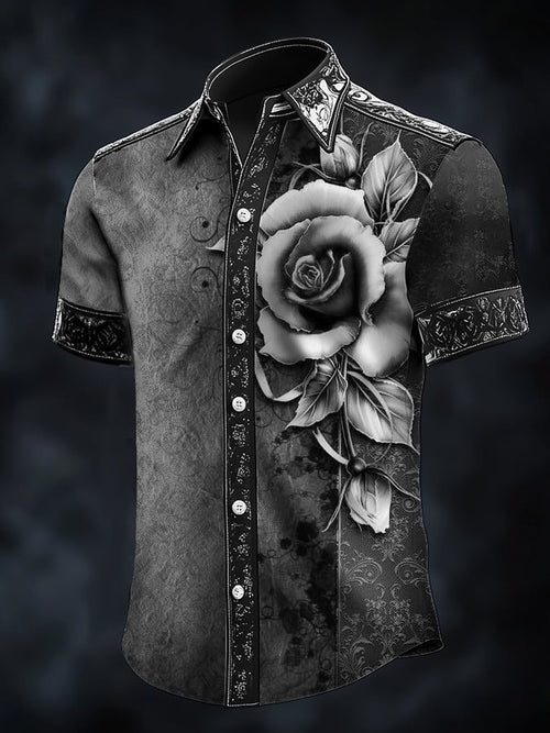 Men's Casual Fashion Dark Pattern Crow Contrast Satin Shirt