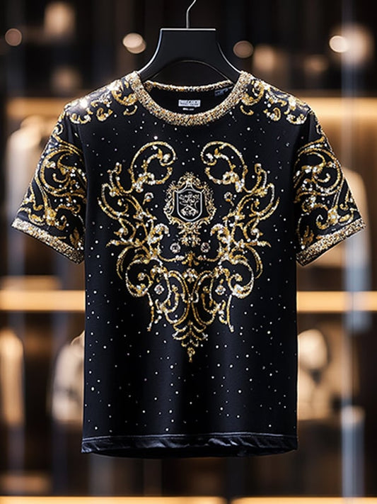 Men's Business Luxury Printed  Cotton Short Sleeve T-Shirt