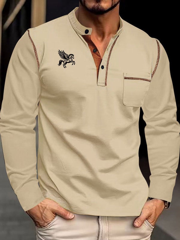 Men's Business Stripe Logo Button-Down Short Sleeve Polo Shirt