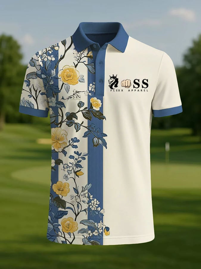 Men's Retro Letter Design Printed Casual Polo Shirt