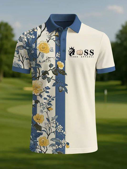 Men's Retro Letter Design Printed Casual Polo Shirt