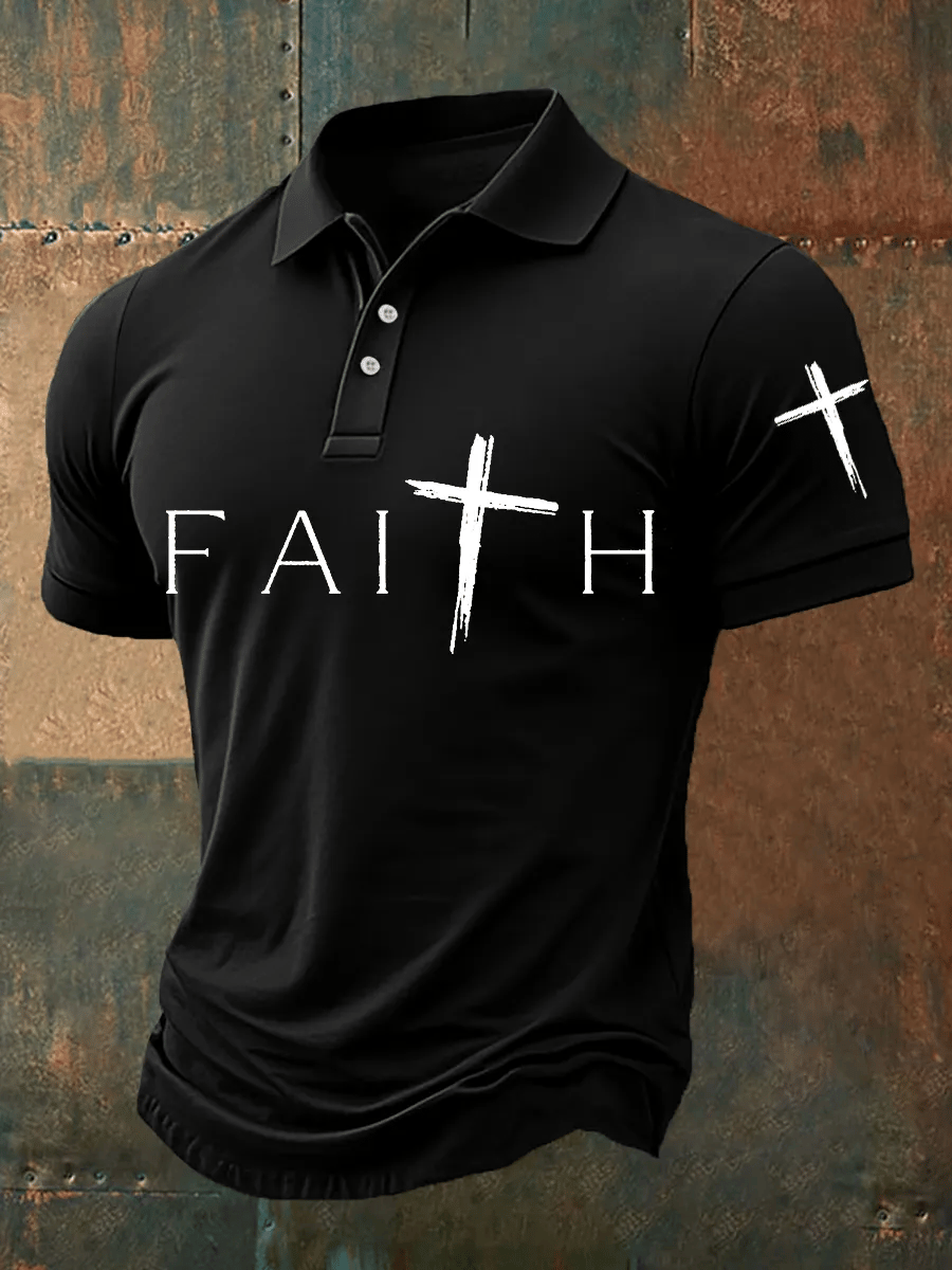 Men's Faith Cross Print Polo Shirt