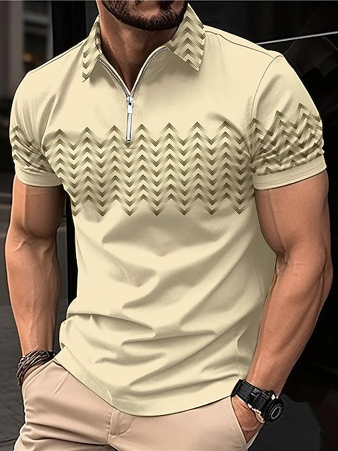 Printed Lapel Pullover Casual Polo Shirt
