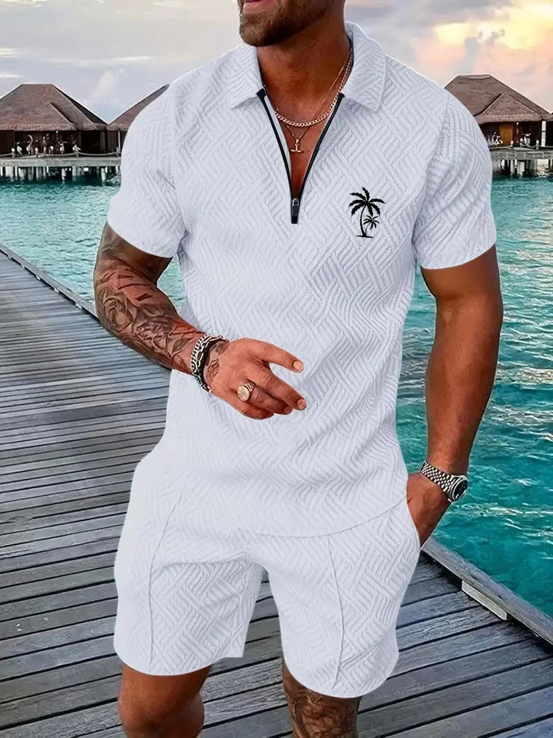 Suitmens Men's Daily Casual Collar Zipper Polo Shirt Set 214