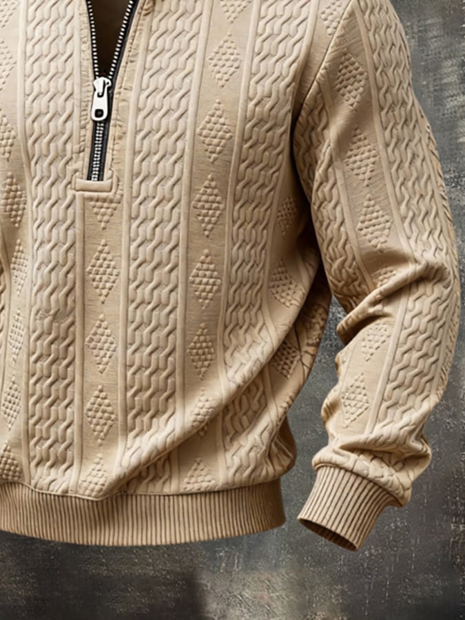 Men'S Casual Retro Half-Zip Stand-Collar Long-Sleeved Sweatshirt
