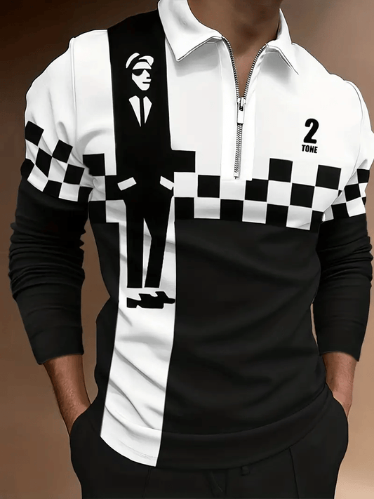 Men's Trendy Business Striped Zipper Polo Shirt