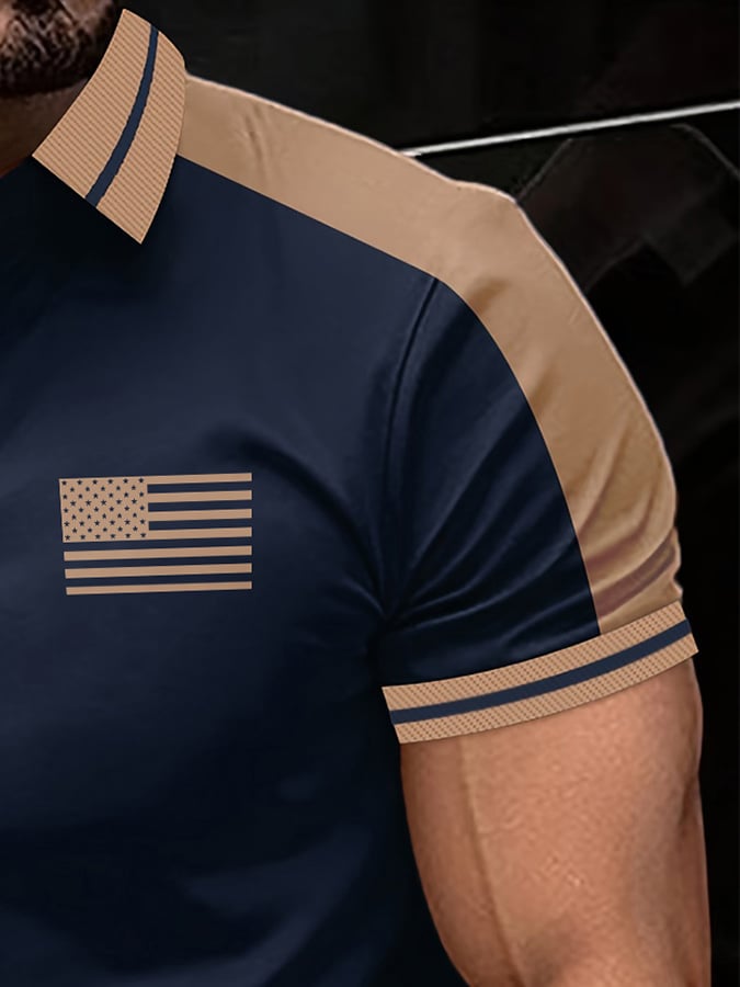 Men'S Retro Flag Print Polo Shirt