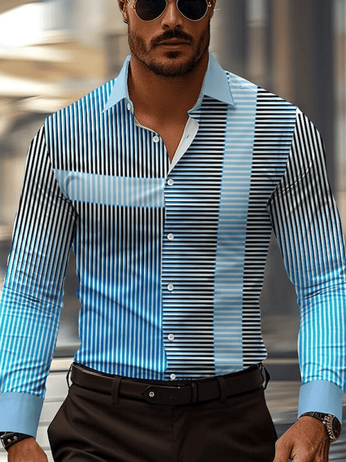 Men's Business Casual Striped Long Sleeve Shirt