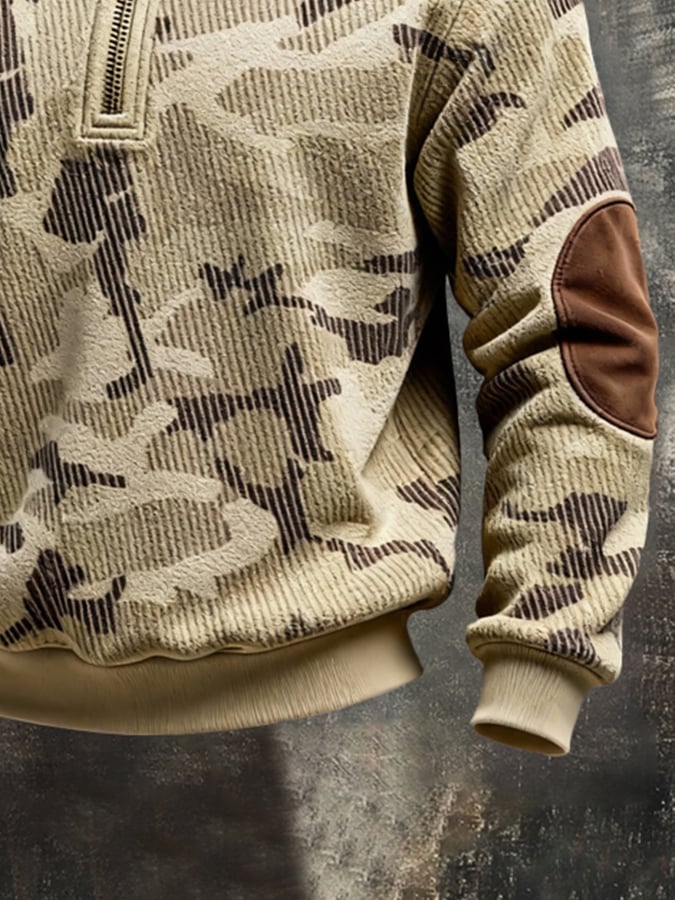 Men's Retro Color Block Print Color-Blocked Zip-Up Sweatshirt