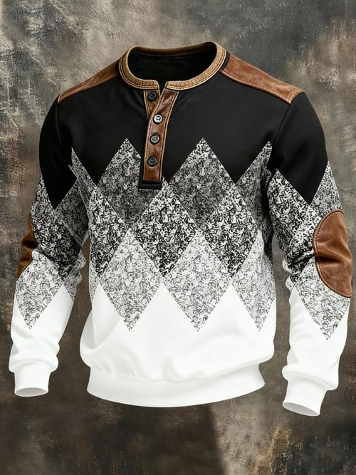 Men's Vintage-Style Color-Block Comfortable Henley Sweatshirt