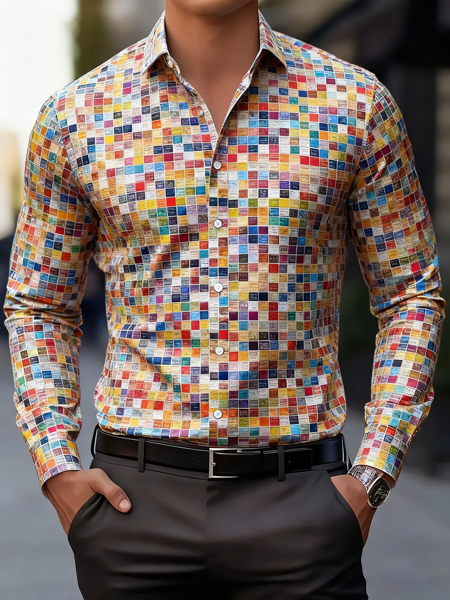 Men's Business Print Long Sleeve Shirt