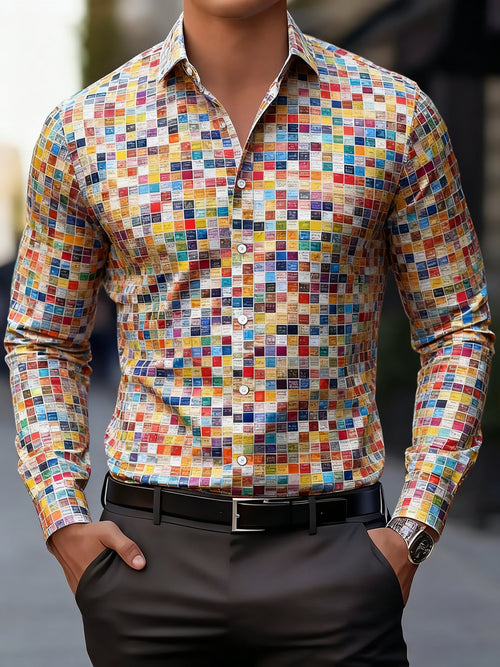 Men's Business Print Long Sleeve Shirt