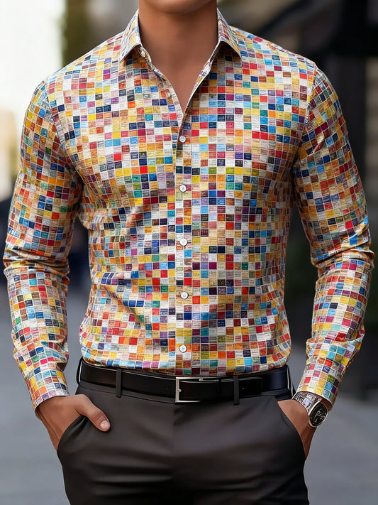 Men's Business Print Long Sleeve Shirt