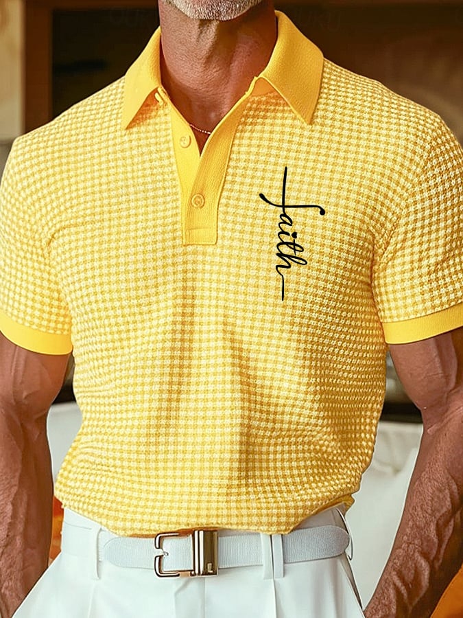 Men's Retro Faith Design Printed Comfortable And Breathable Casual Polo Shirt