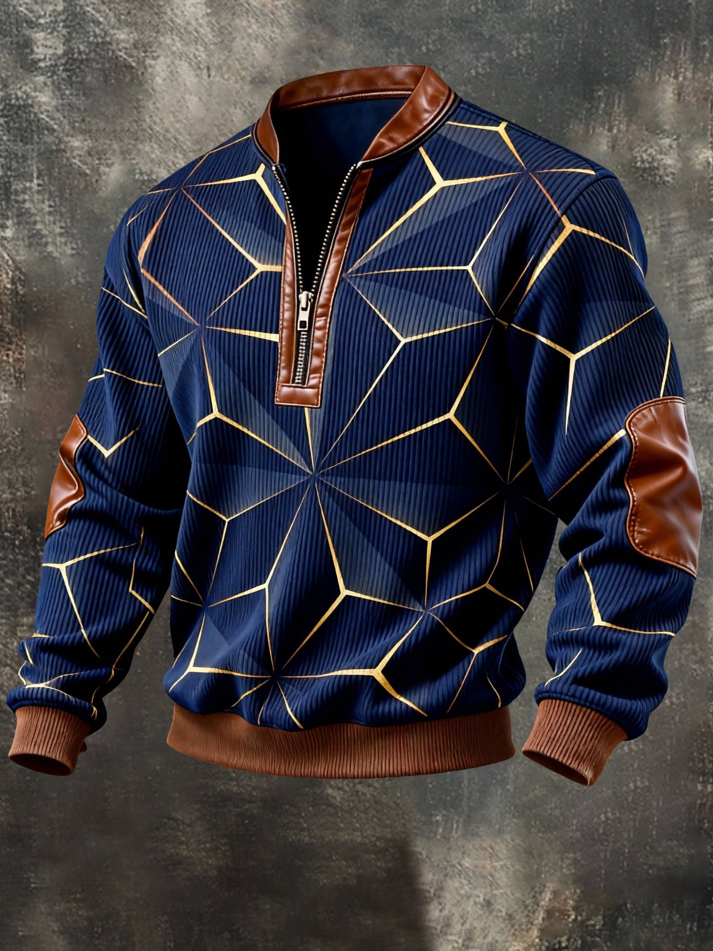Men's Vintage Color-Block Printed Zip-Up Hoodie