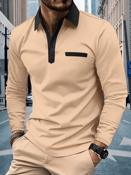Men's Business Casual Striped Long-Sleeved Polo Shirt