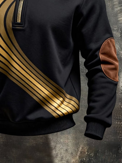 Men's Retro Color Block Print Color-Blocked Zip-Up Sweatshirt