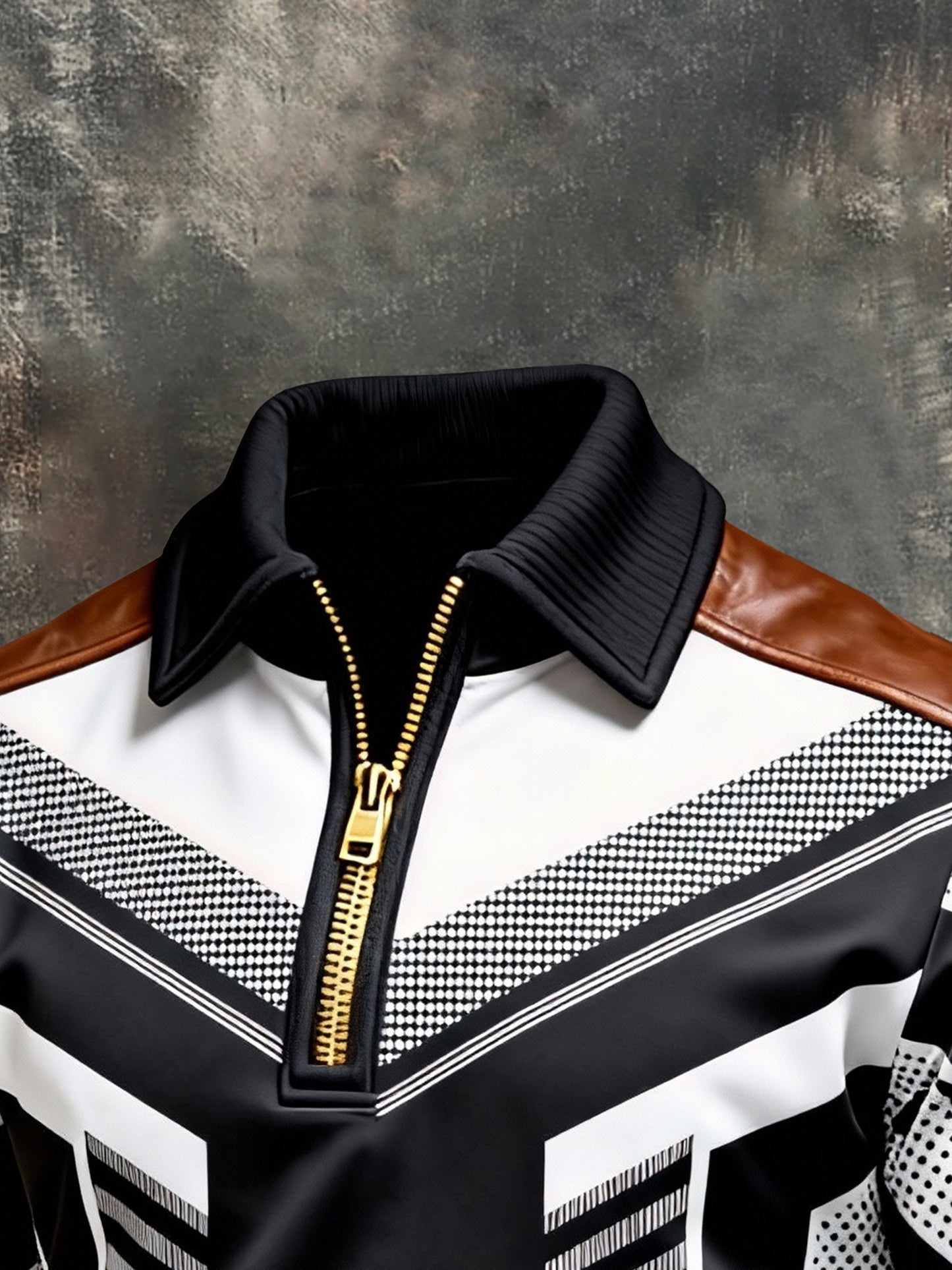 Men's Vintage Color-Block Printed Zip-Up Hoodie