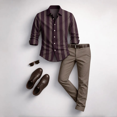 Men's Striped Long-Sleeve Shirt and Pants Set