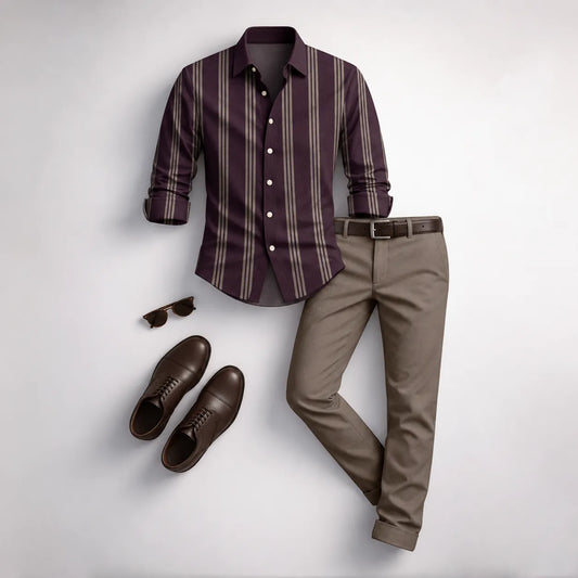Men's Striped Long-Sleeve Shirt and Pants Set