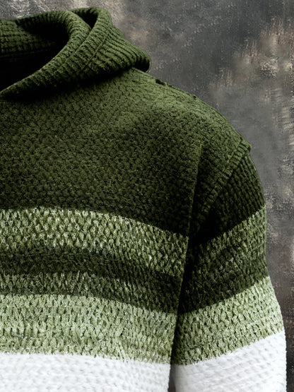 Men's Vintage Color-Block Printed Zip-Up Hoodie