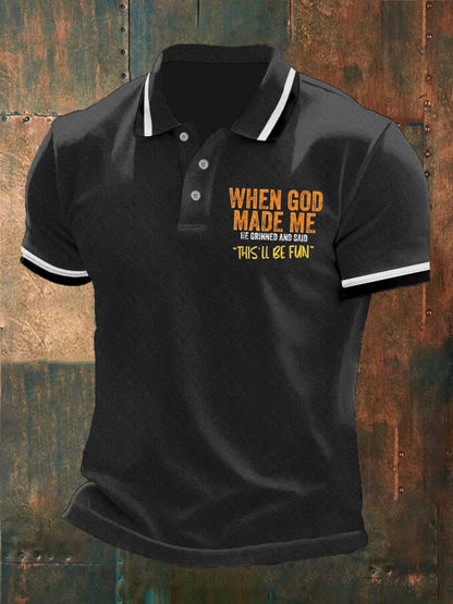 Men's Faith Printed Button Design Polo Shirt