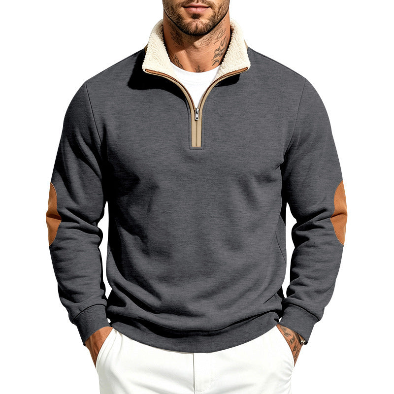 Men's Heavyweight Loose Fleece Lined Stand Collar Sherpa Sweatshirt