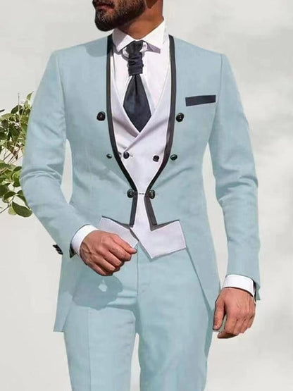 Casual Business Banquet Color Contrast Suit Dress Pants Vest Three Piece Set