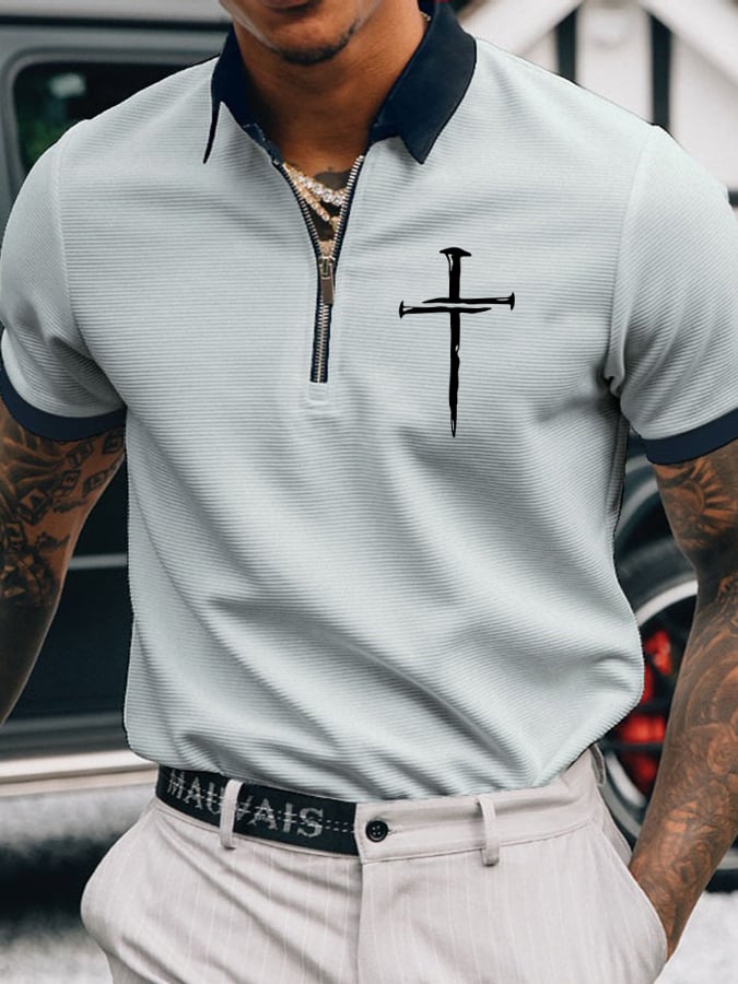 Men's Faith Cross Printed Casual Polo Shirt