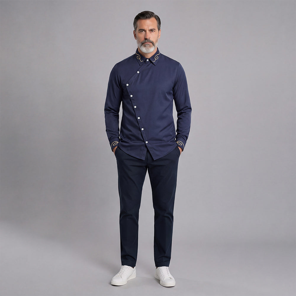 Men's Casual Solid-Color Slim-Fit Long-Sleeve Shirt