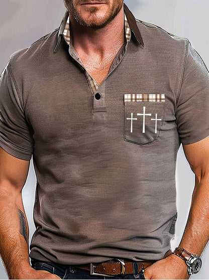 Men's Retro Faith  Casual Printed With Pocket Polo Shirt