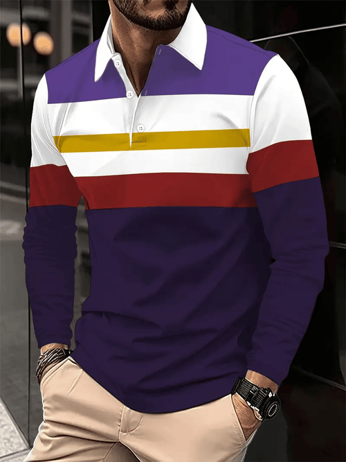 Men's Business Casual Striped Button-Down Polo