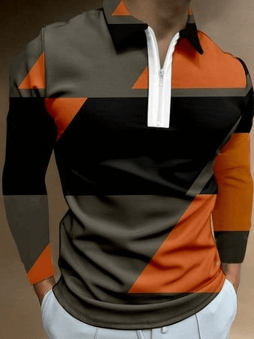 Men's Business Casual Striped Zip-Up Shirt